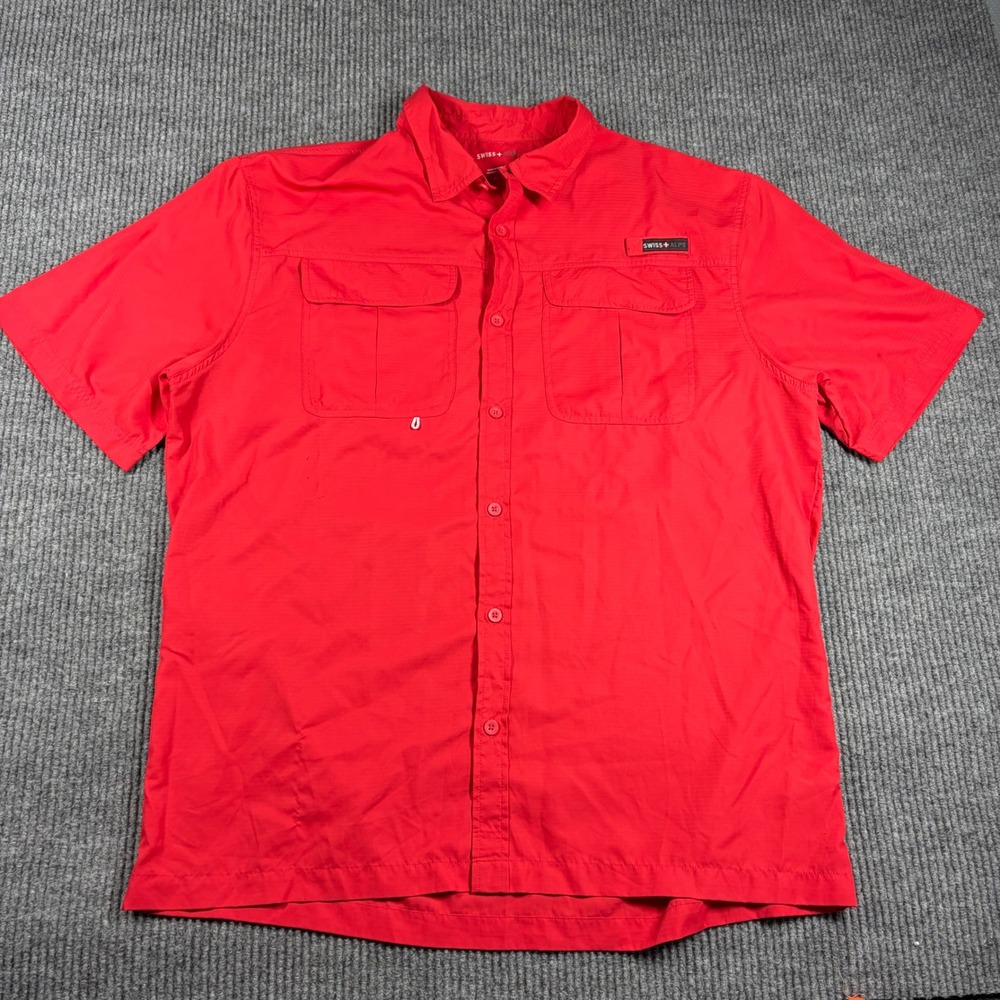 Swiss Alps Shirt Mens XL Red Short Sleeve Button Up Fishing Vented Hiking